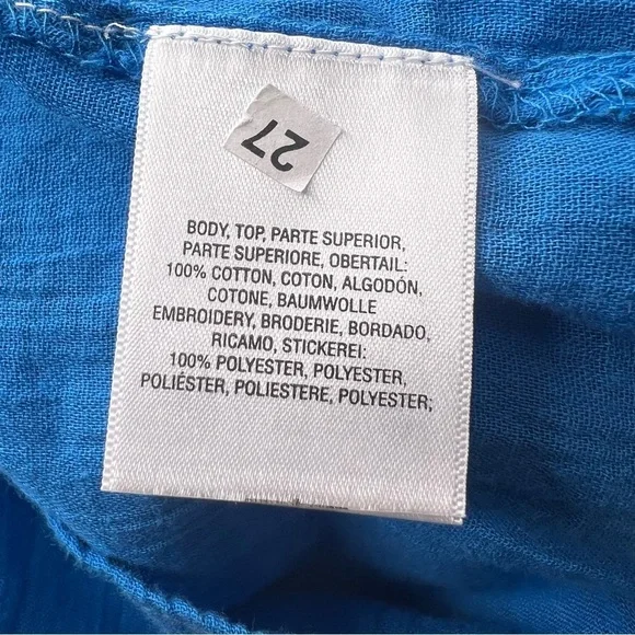 Anthro Maeve Blue & Pink Runaway Boho Southwestern Embroidered Peasant Top XS - Picture 14 of 16